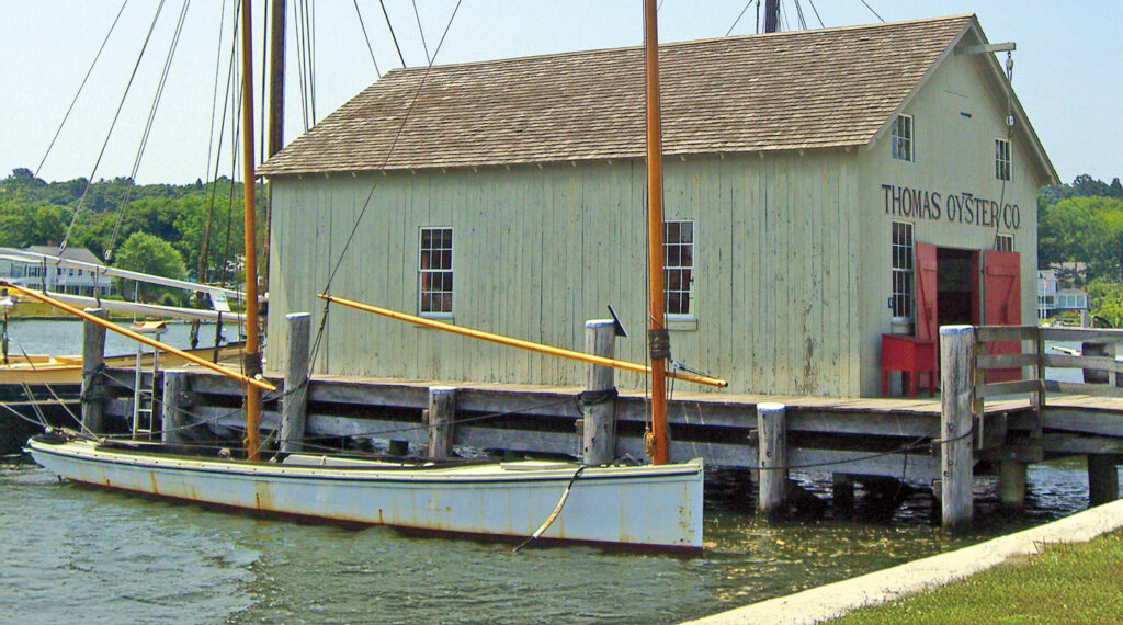 Sharpie-style boat.