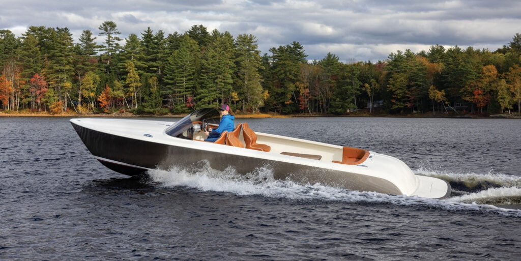powerboat on a Maine lake