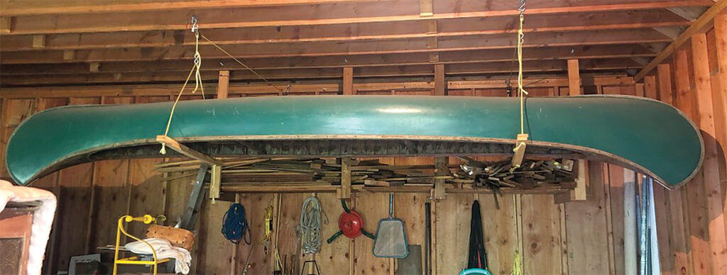 The 1929 canoe inside the barn.