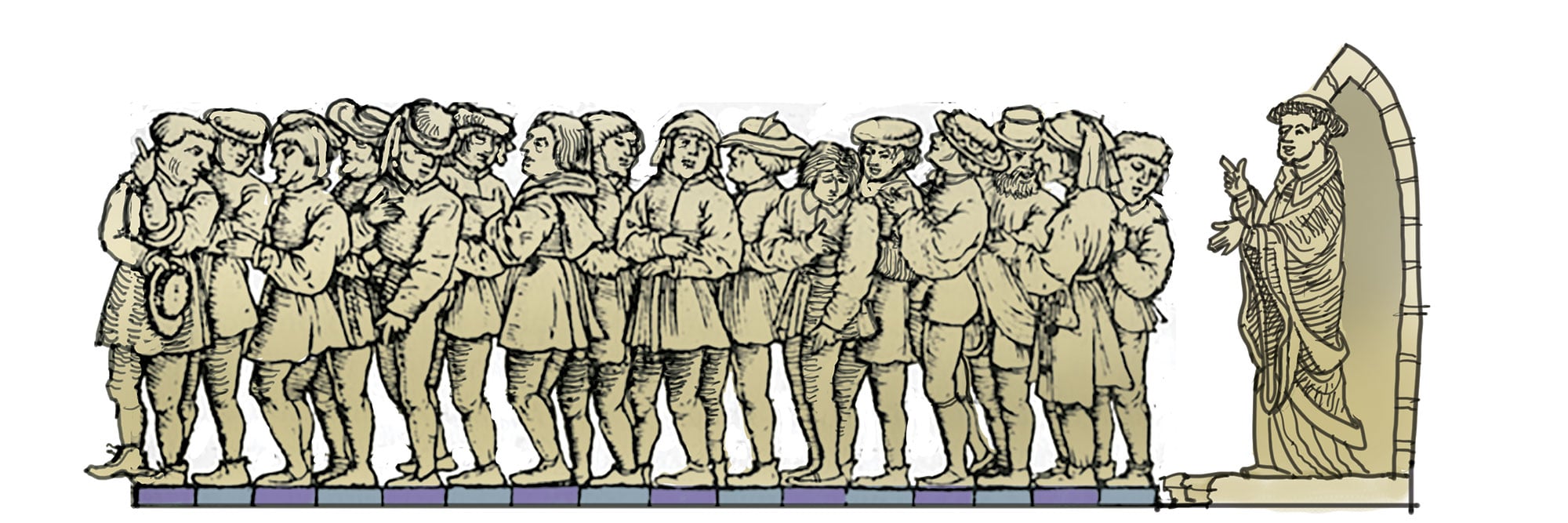 Illustration of ancient people determining feet in length.