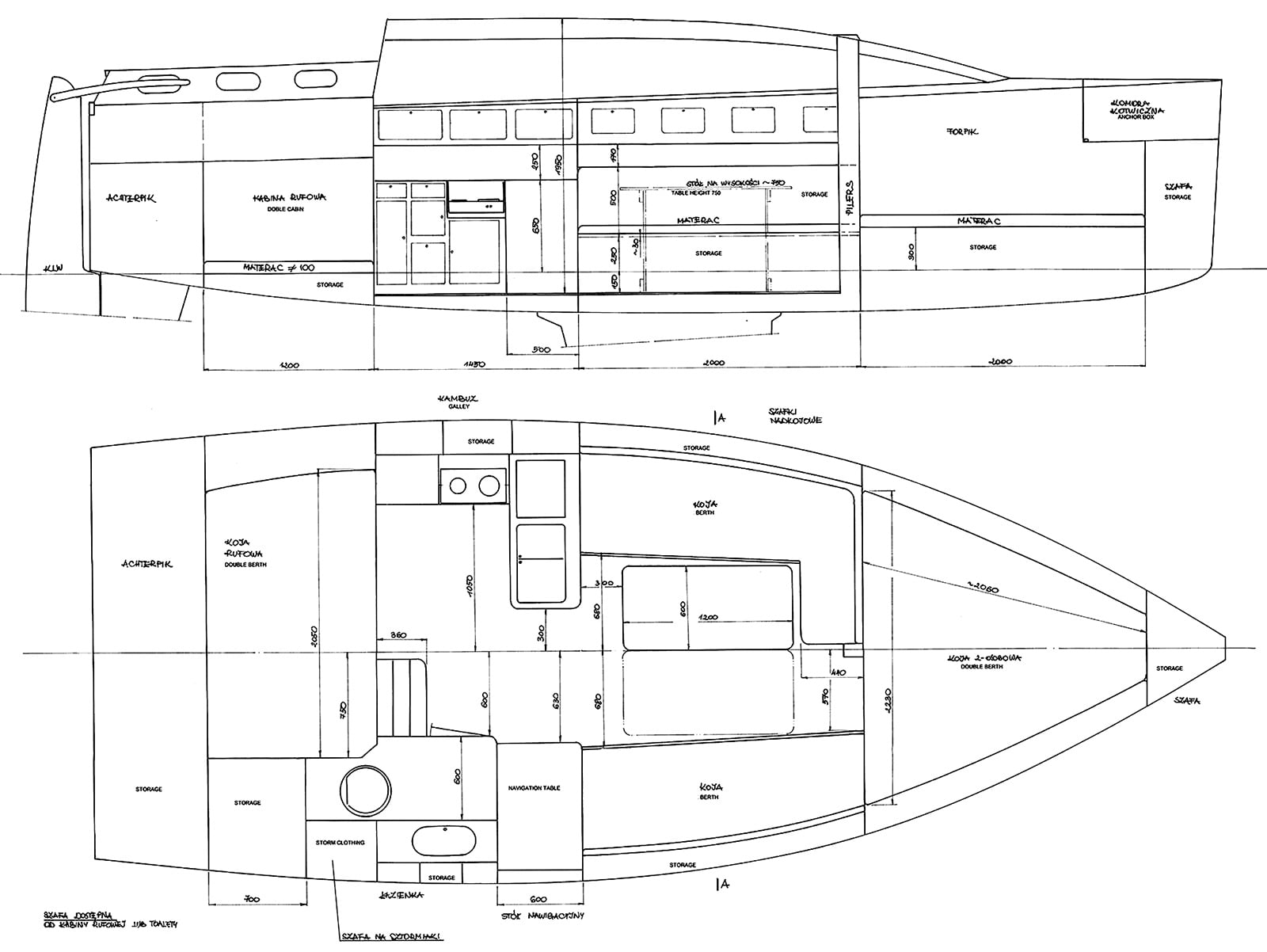The spacious interior has double berths.
