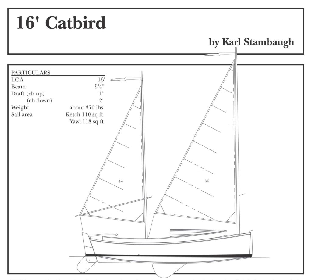 Catbird boat drawing and particulars.