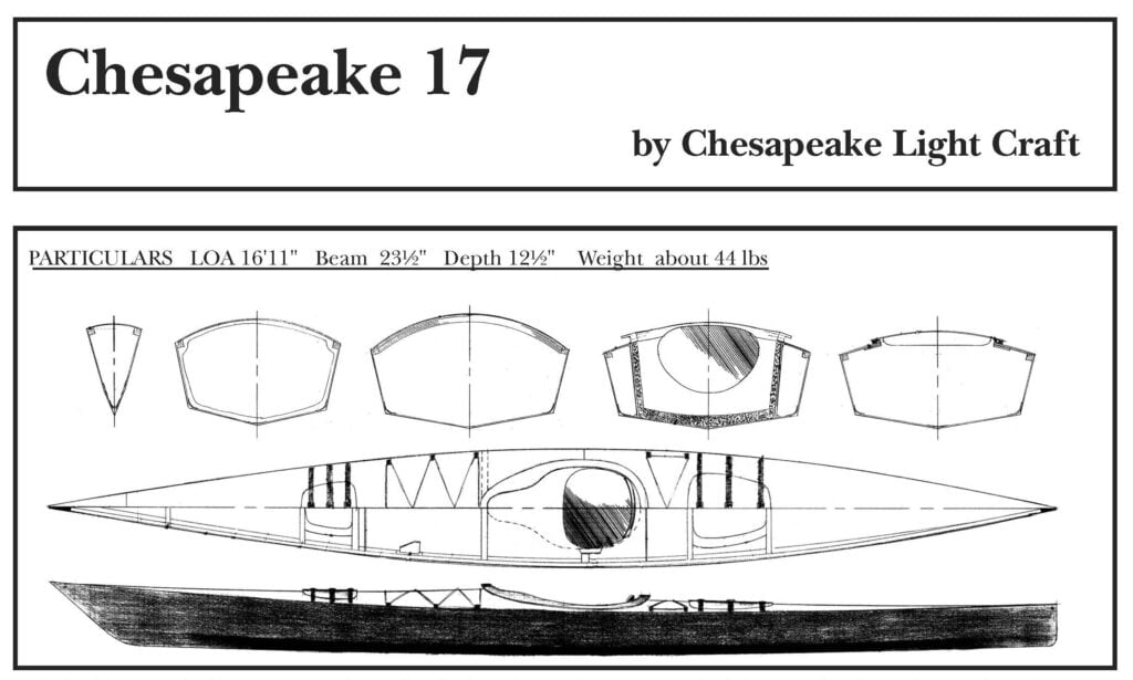Chesapeake 17 Kayak drawing and particulars