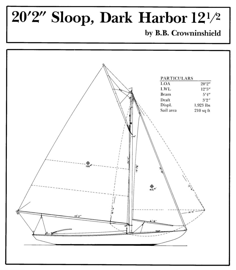 Dark Harbor 12 sloop drawing and particulars.