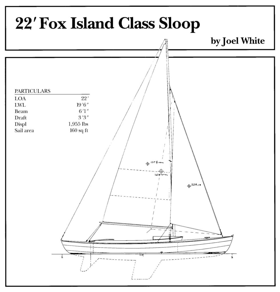 Fox Island Class sailboat drawing and particulars.