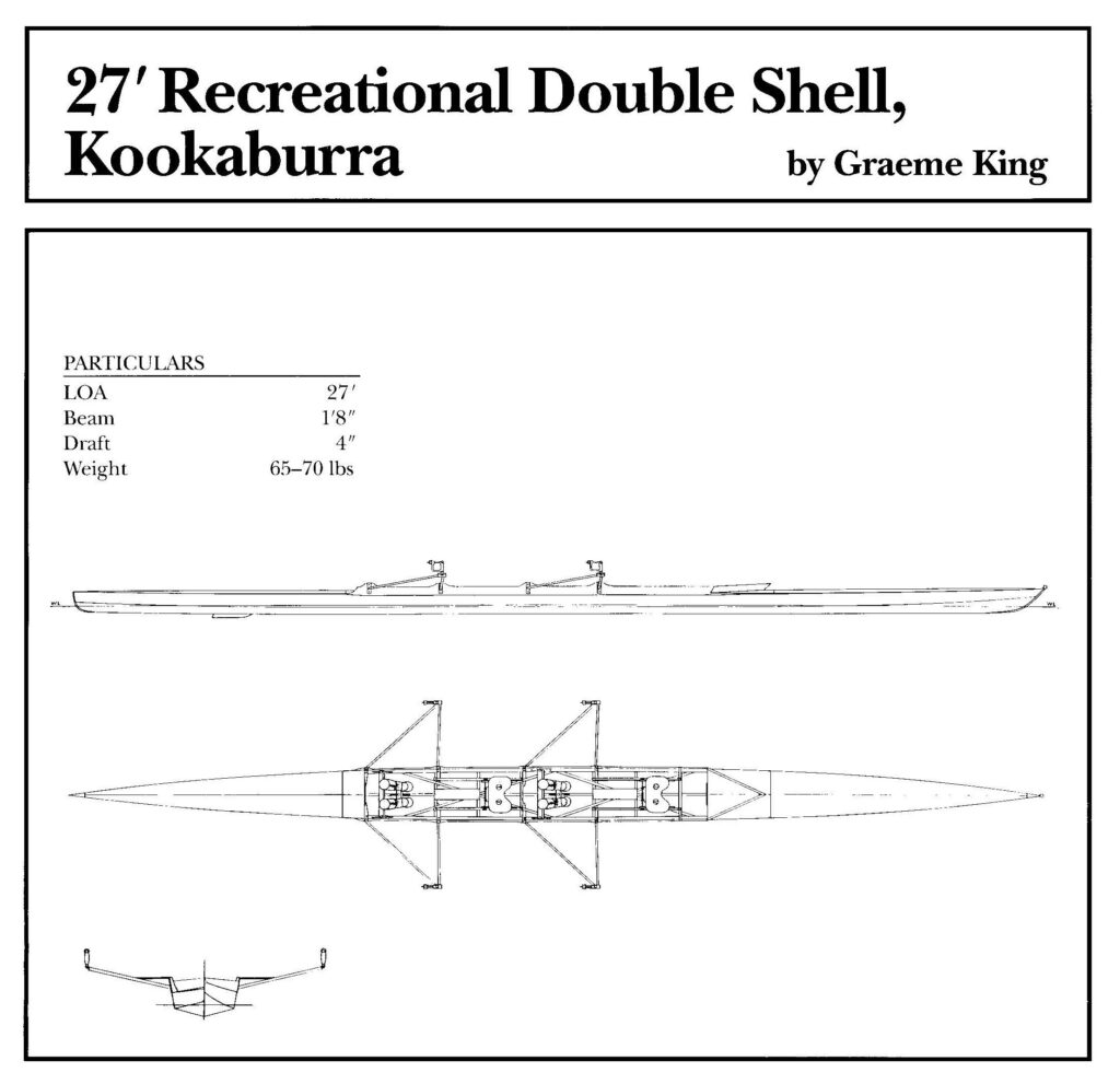 Kookaburra rowing shell drawing and particulars.