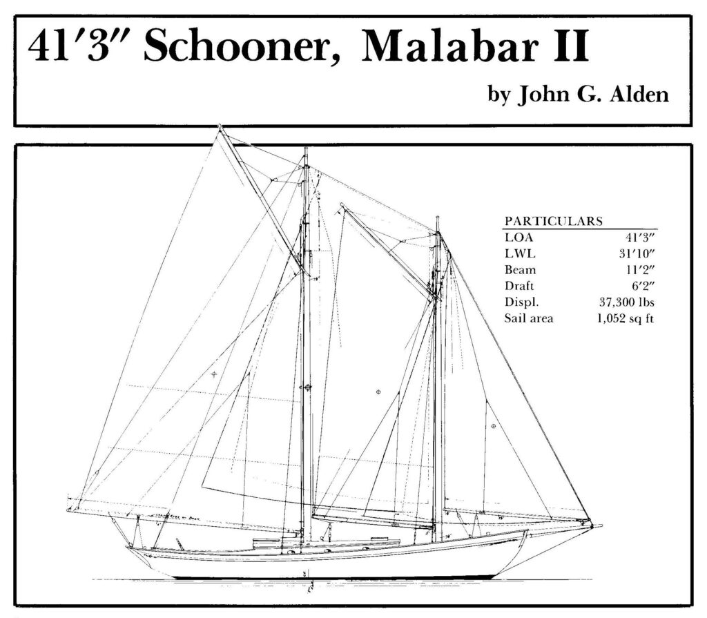 Malabar II schooner drawing and particulars.