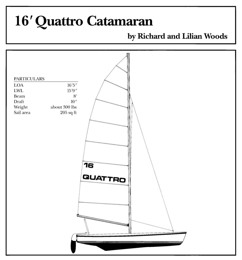 Quattro catamaran drawing and particulars.