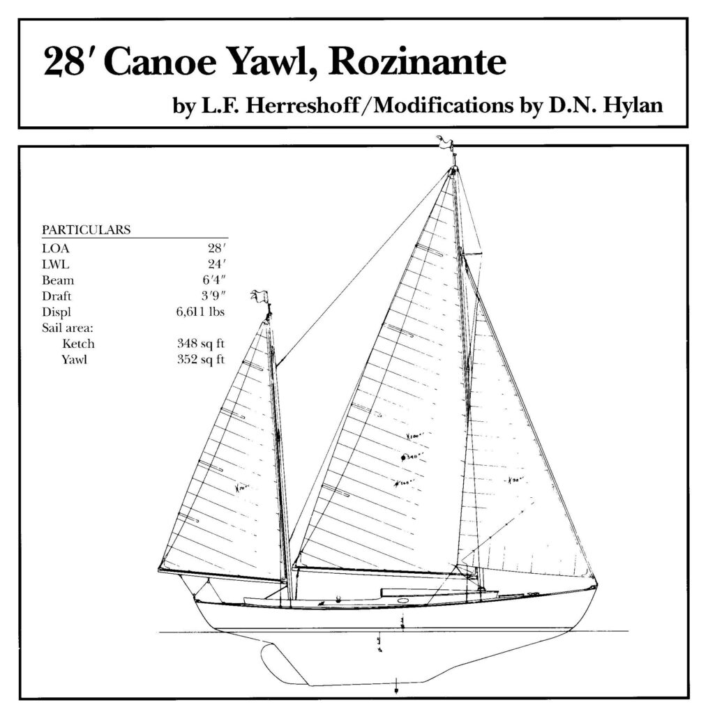 Rozinante Canoe Yawl drawing and particulars.
