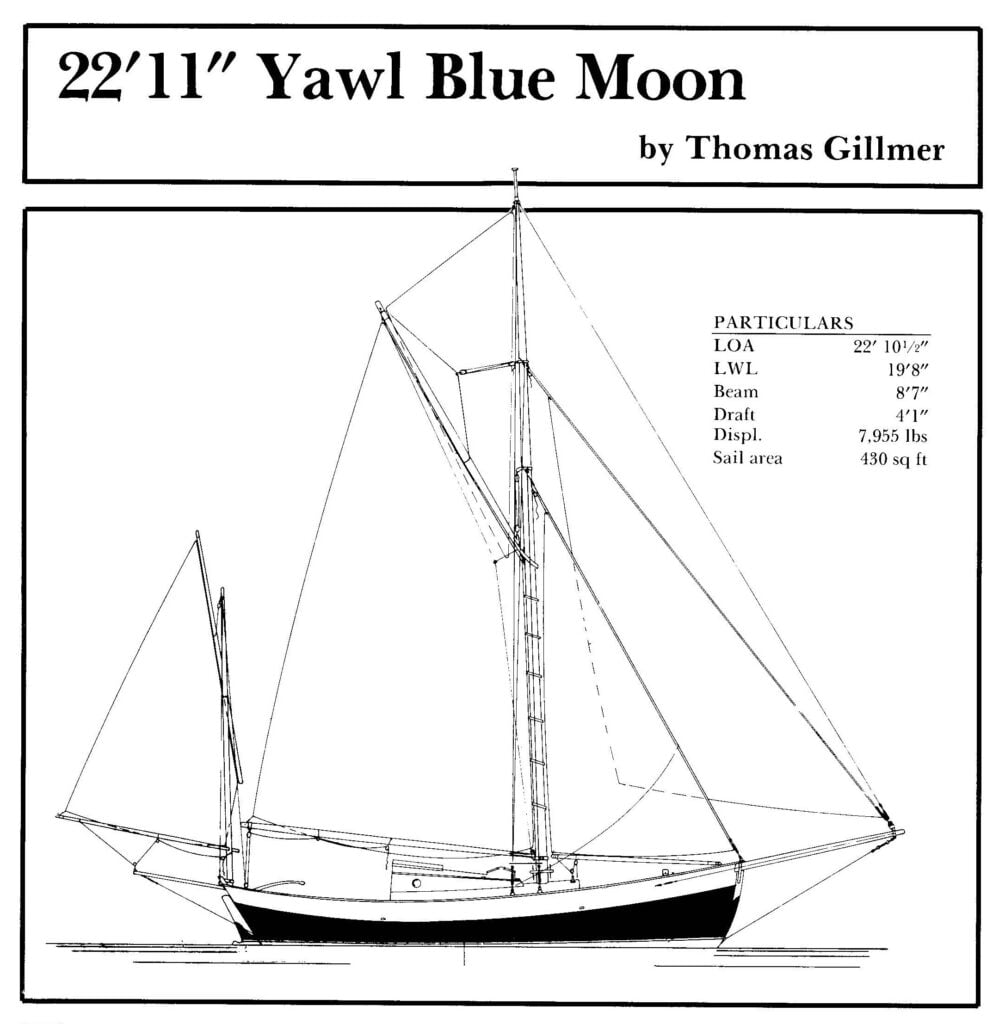Blue Moon yawl boat drawing and particulars.
