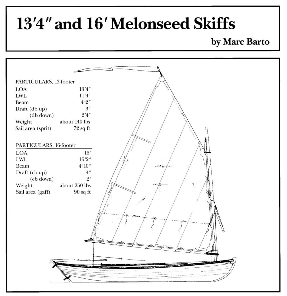 Melonseed skiff drawing and particulars.