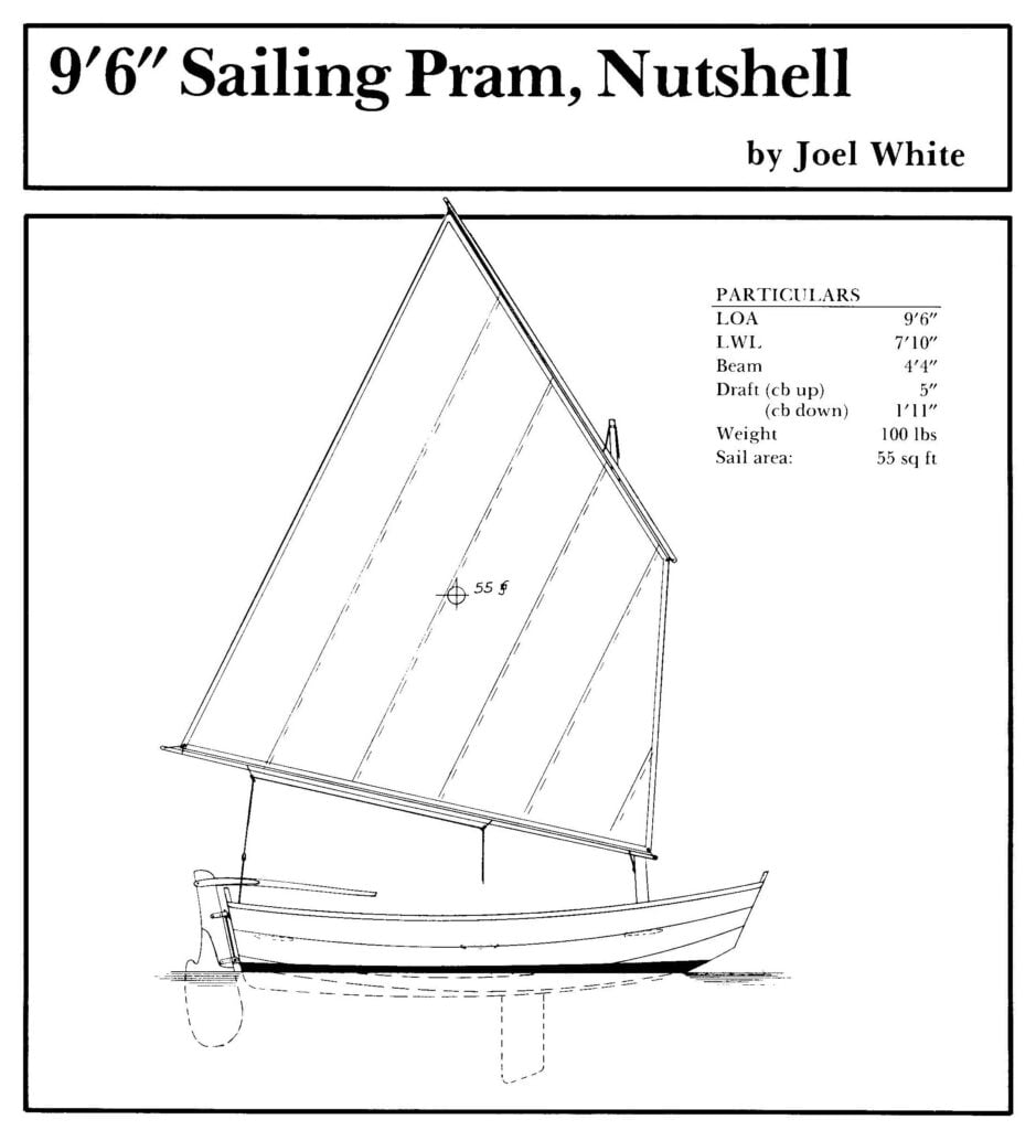 Nutshell Pram boat drawing and particulars.