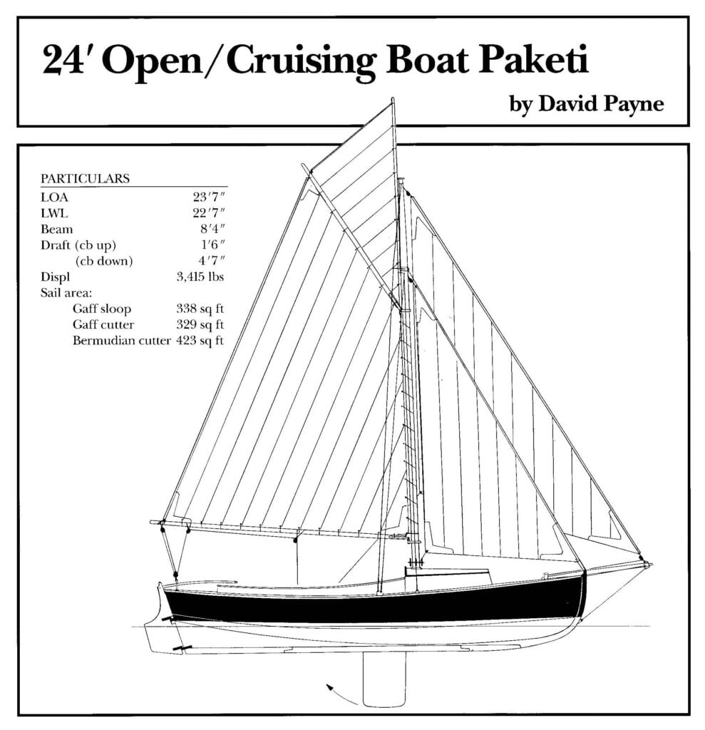 Paketi gaff sloop boat drawing and particulars.