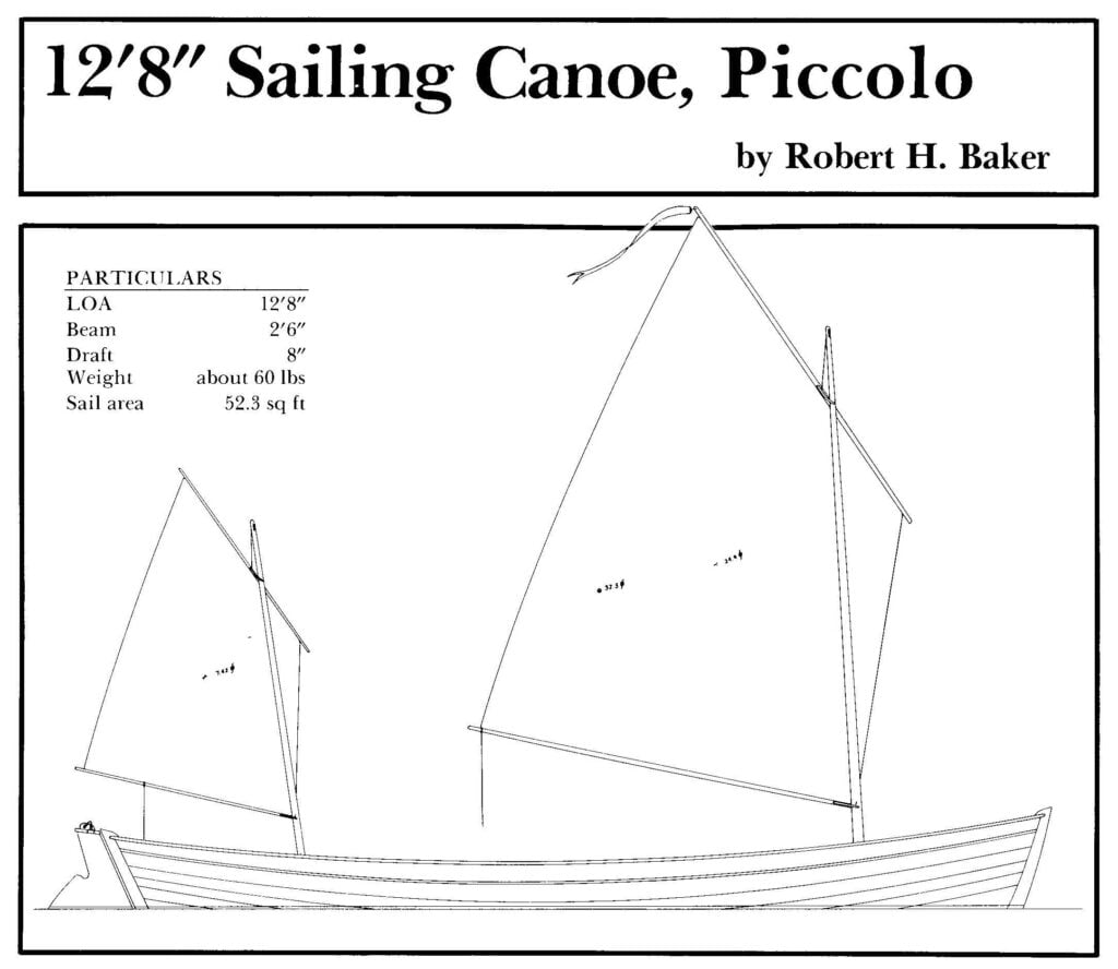 Piccolo sailing canoe drawing and particulars