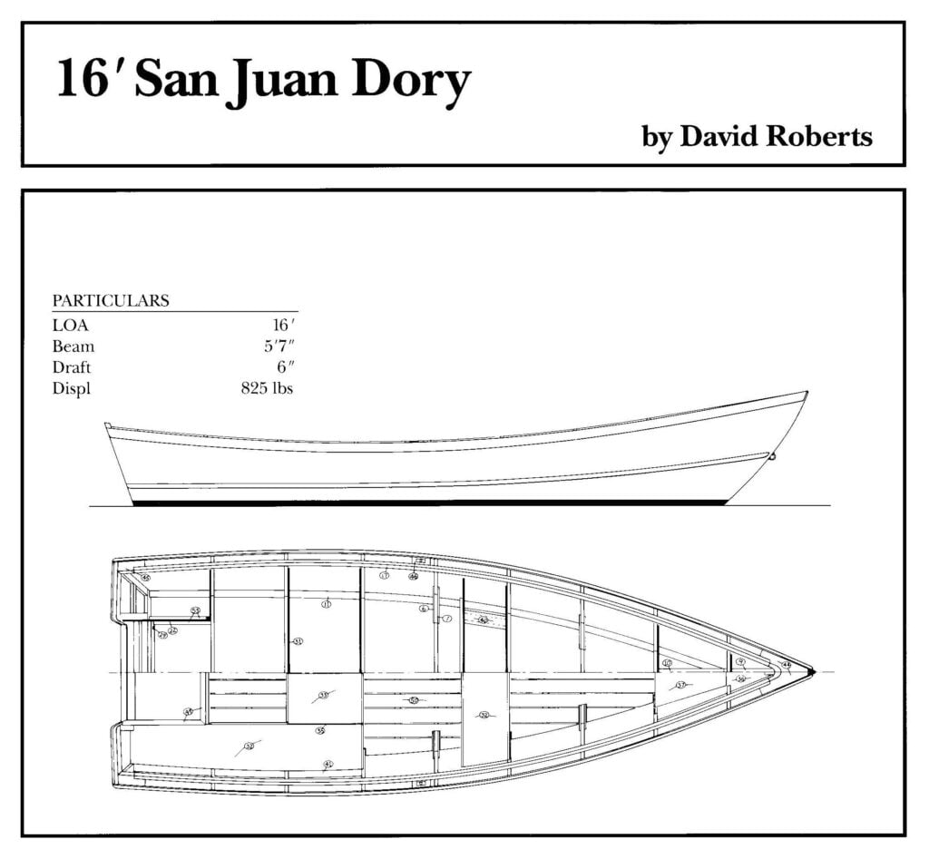 San Juan Dory boat drawing and particulars.