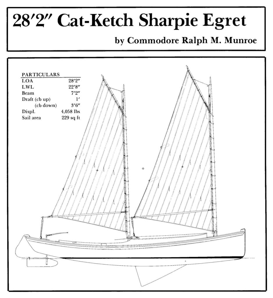 Sharpie Egret boat drawing and particulars.