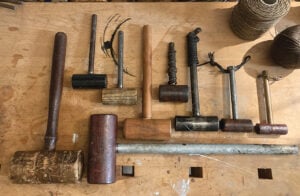 The author’s various heaving mallets.